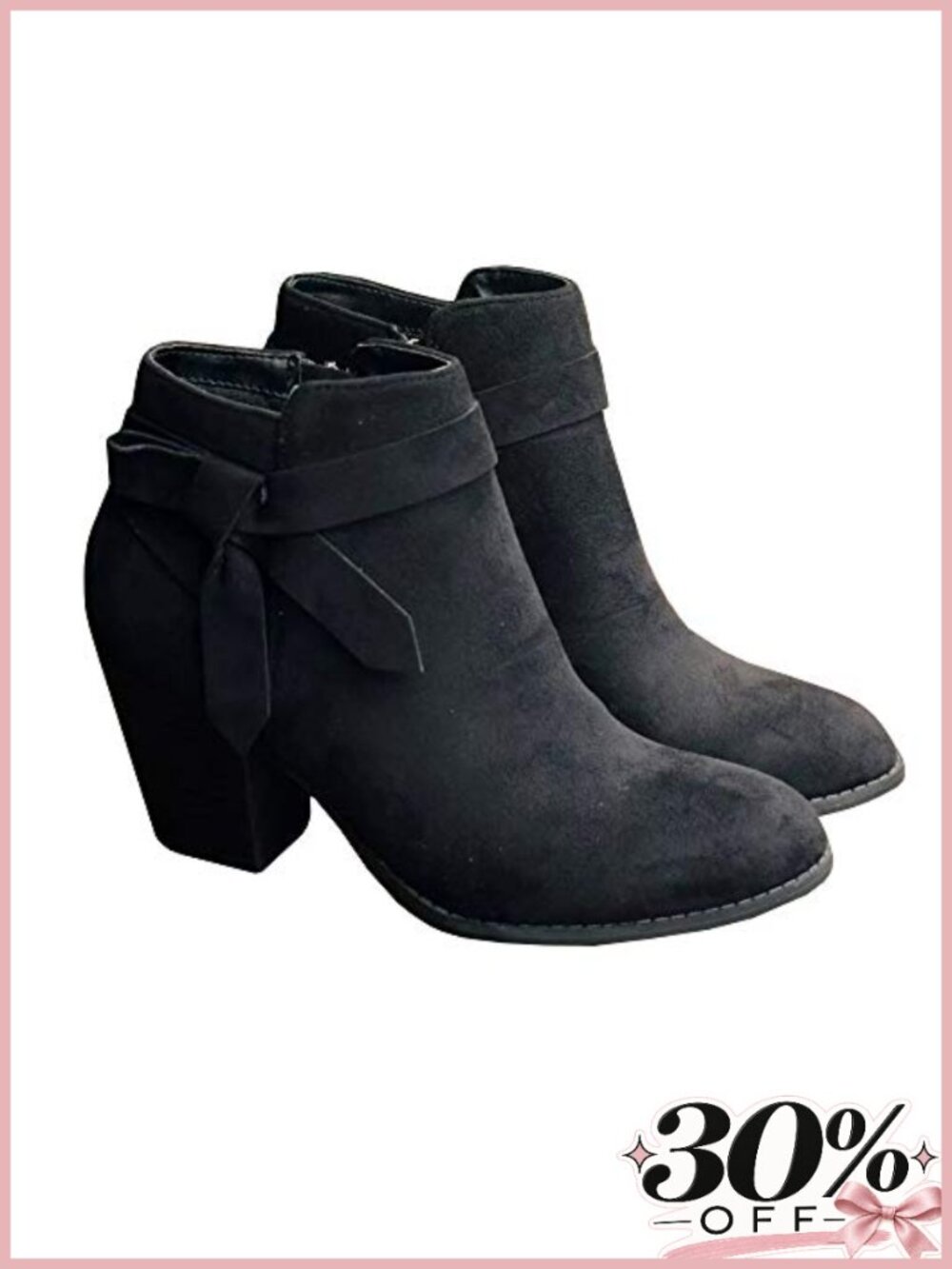 Faux Suede Chelsea Ankle Boots Stacked Heel Zip Bowtie Booties